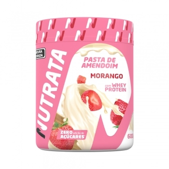PASTA AMENDOIM WHEY SABOR MORANGO 600G NUTRATA CX/6